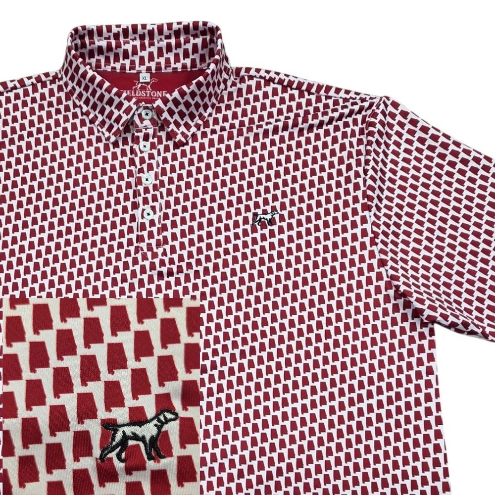 Fieldstone Mens XL Alabama State AOP Performance Polo Shirt Red White Golf